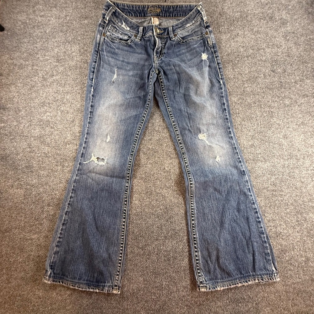 Silver Jeans Suki Mid Bootcut Distressed Med Wash Denim Jeans Blue Women's 27x31